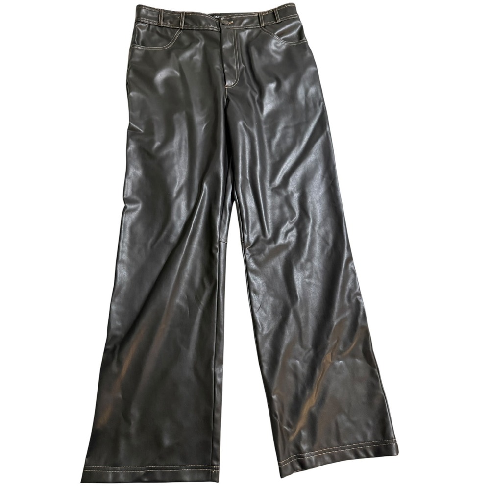 Zara Wide Leg Faux Leather High Rise Grunge Y2K XL Edgy Contrast Stitching